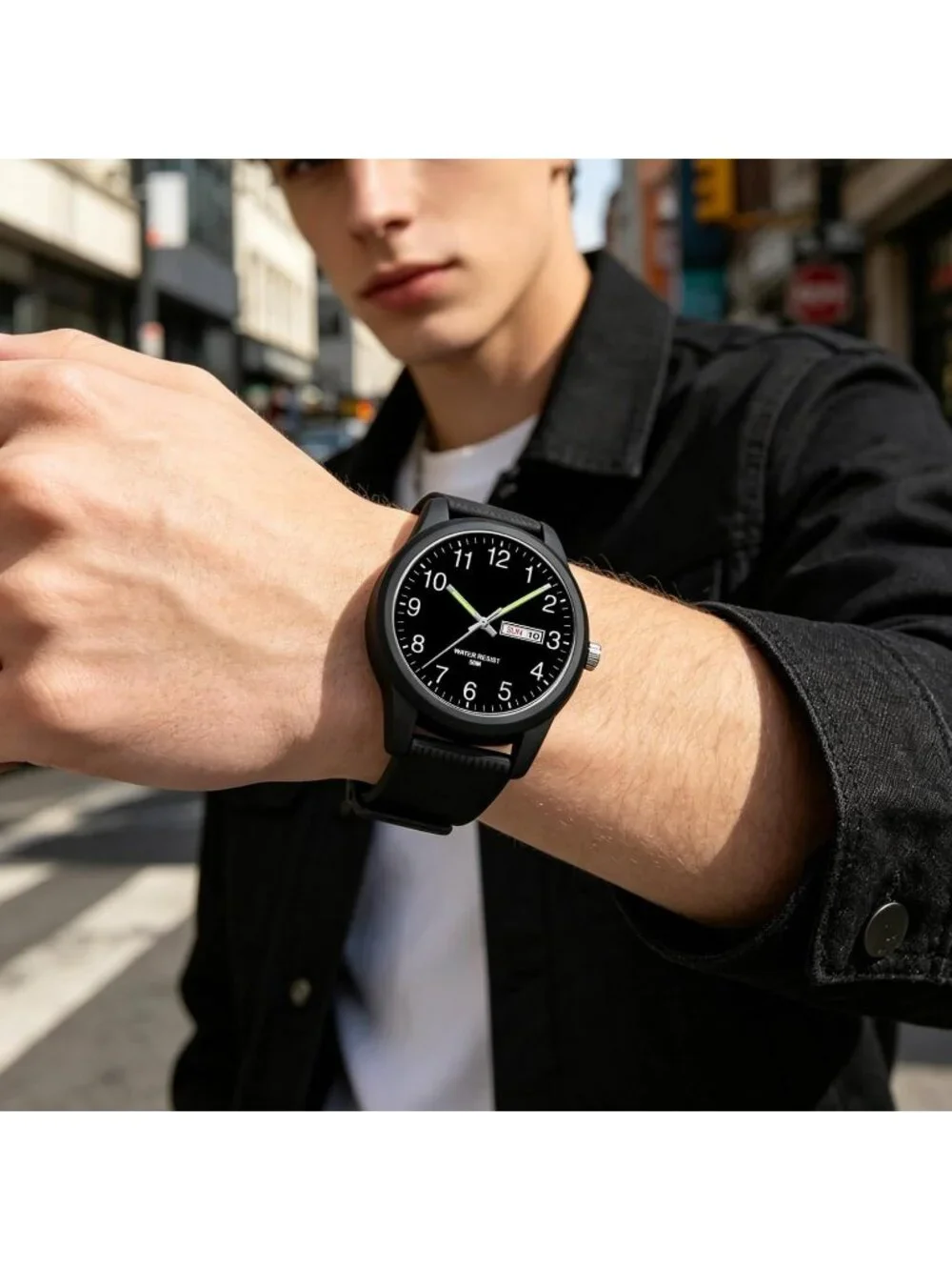Men's Black Simple Minimalist Sport Waterproof Casual Analog  Quartz Wrist Watch